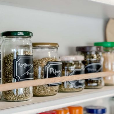 Selection of herbs and spices in the fully equipped kitchen