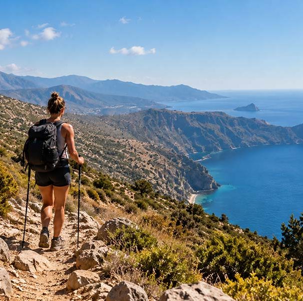 E4 hiking trail through the natural landscape near Sougia, Crete