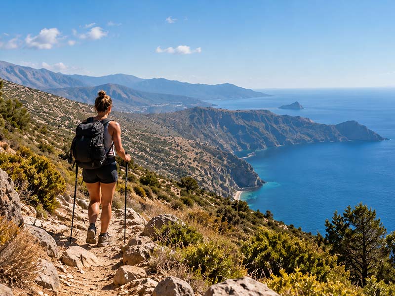 E4 hiking trail through the natural landscape near Sougia, Crete